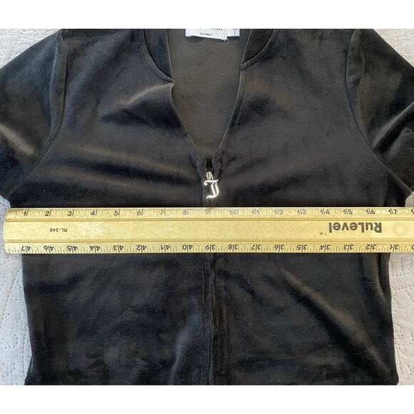 2 Pc Juicy Couture Sz S Black Velour Y2K Full Zip SS Top Pull On Twirl Skirt Seq - Picture 10 of 13